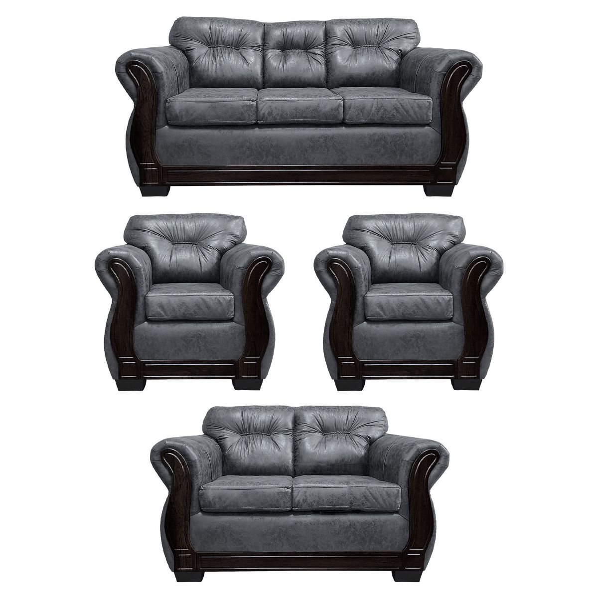 AMERICA DECORA - Living Con Respaldo Confortable 7 Cuerpos Taurus 3+2+1+1 Envejecido