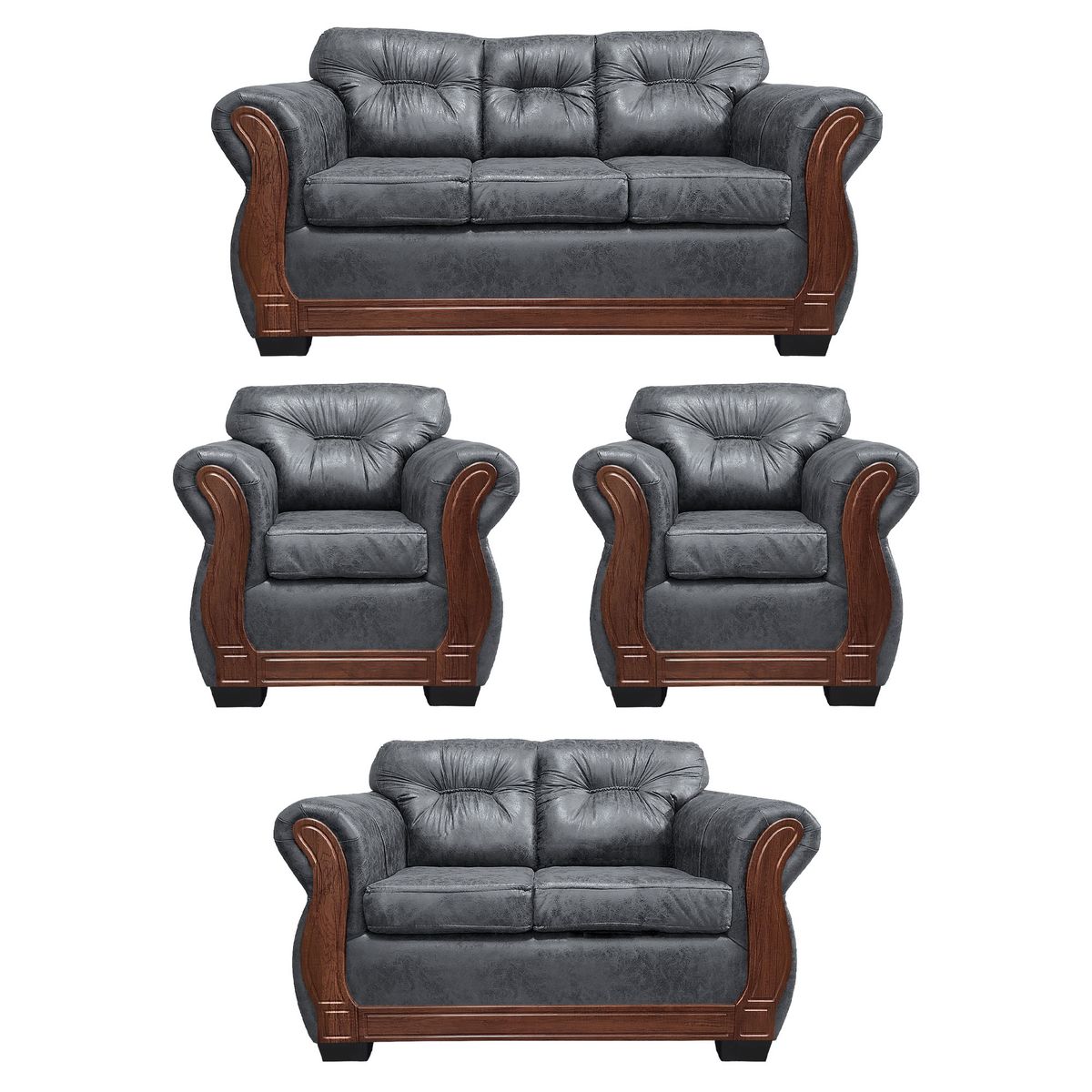 AMERICA DECORA - Living Con Respaldo Confortable 7 Cuerpos Taurus 3+2+1+1 Envejecido X