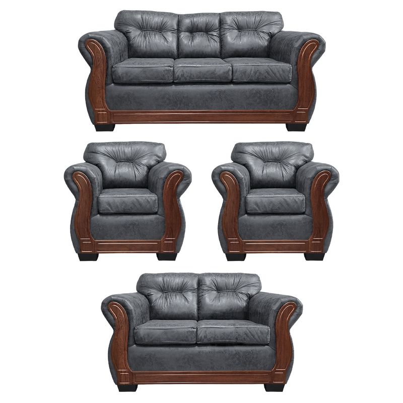 AMERICA DECORA - Living Con Respaldo Confortable 7 Personas Taurus 3+2+1+1 Envejecido X