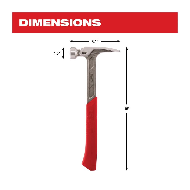 MILWAUKEE - Martillo De 22 Onzas Cara Lisa Mango Shockshield  Milwaukee 48-22-9023