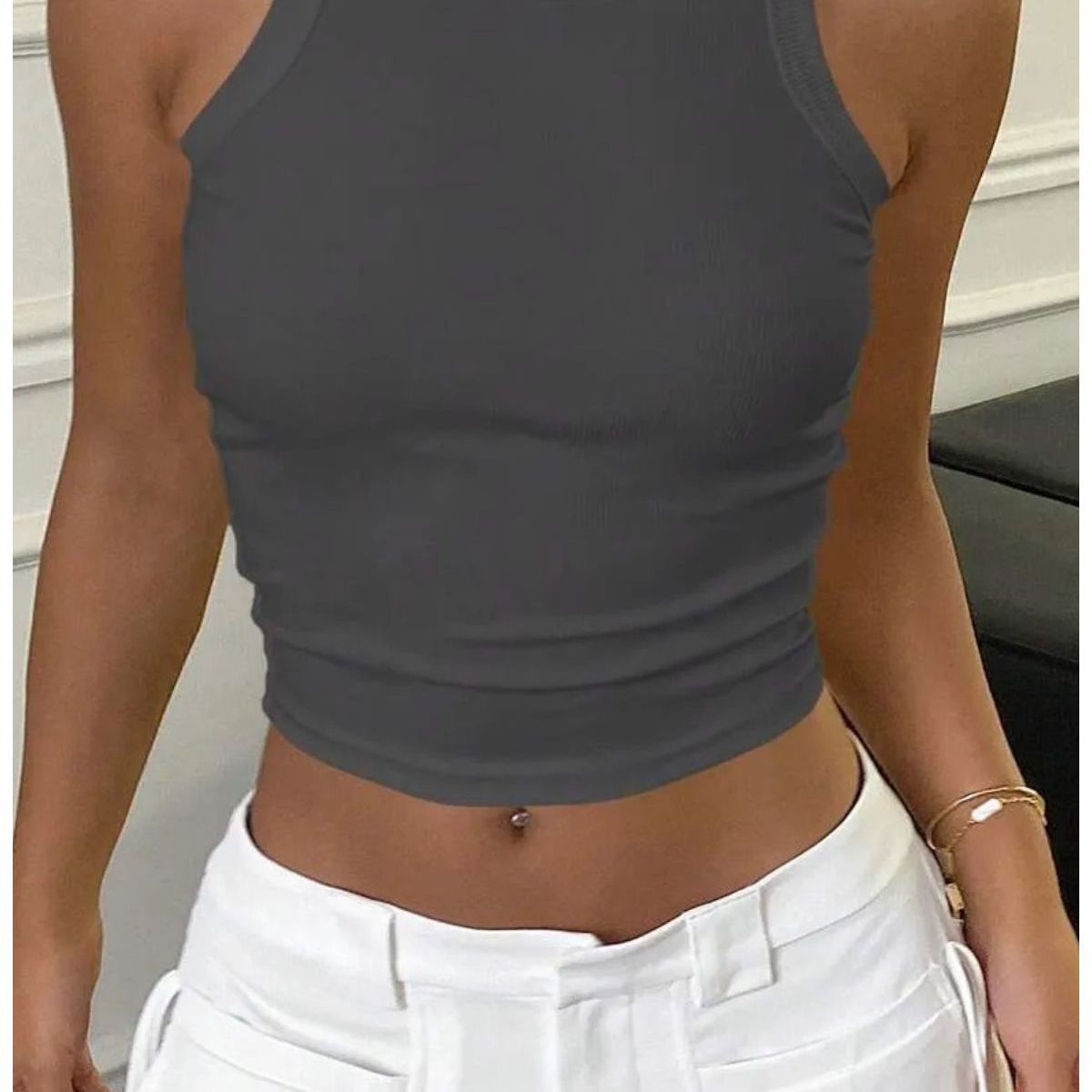 LOOK SHOP - Top Acanalado. Camiseta Sin Mangas Mujer, Polera Invierno. 002