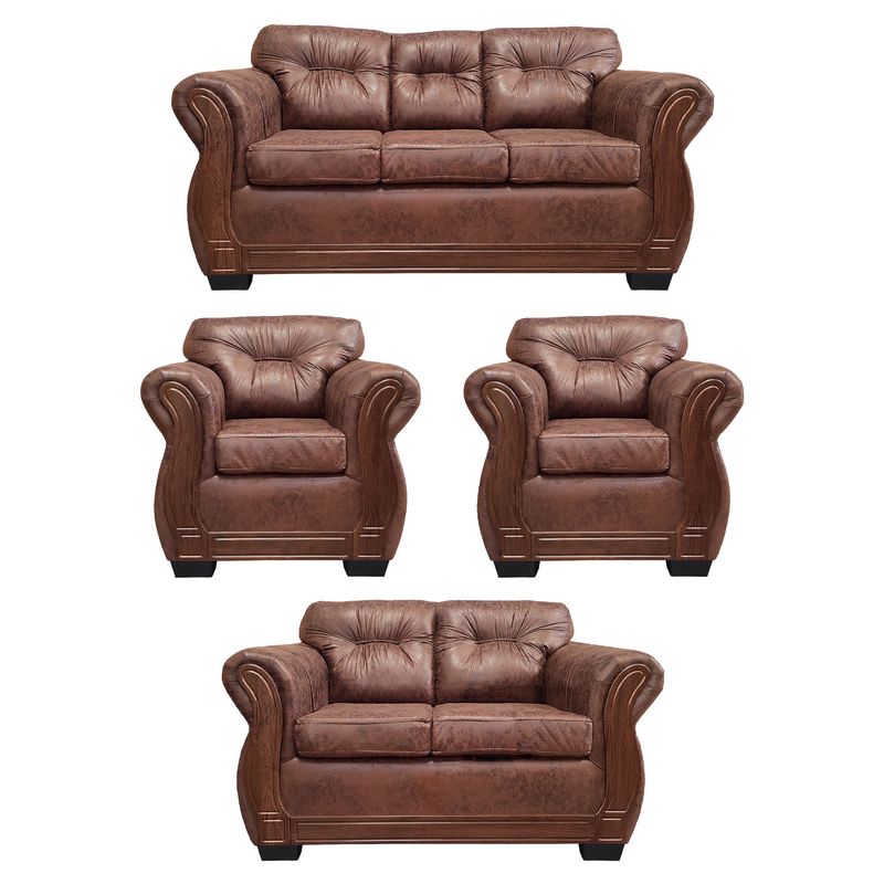 AMERICA DECORA - Living Con Respaldo Confortable 7 Personas Taurus 3+2+1+1 Envejecido X