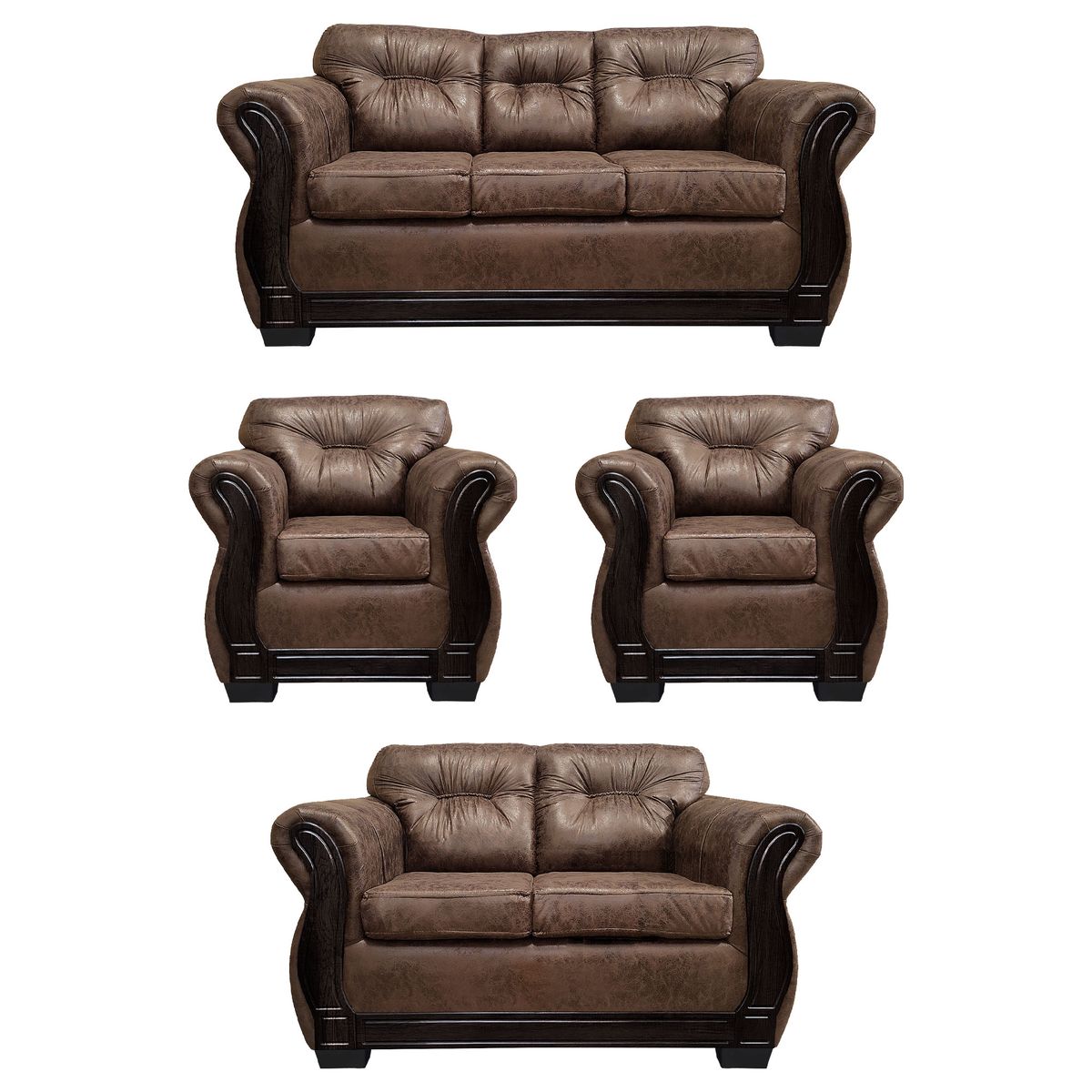 AMERICA DECORA - Living Con Respaldo Confortable 7 Cuerpos Taurus 3+2+1+1 Envejecido.