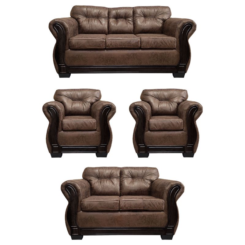AMERICA DECORA - Living Con Respaldo Confortable 7 Cuerpos Taurus 3+2+1+1 Envejecido