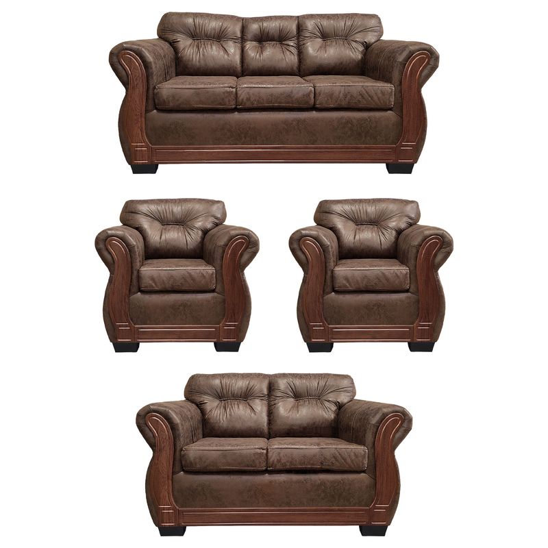 AMERICA DECORA - Living Con Respaldo Confortable 7 Cuerpos Taurus 3+2+1+1 Envejecido X