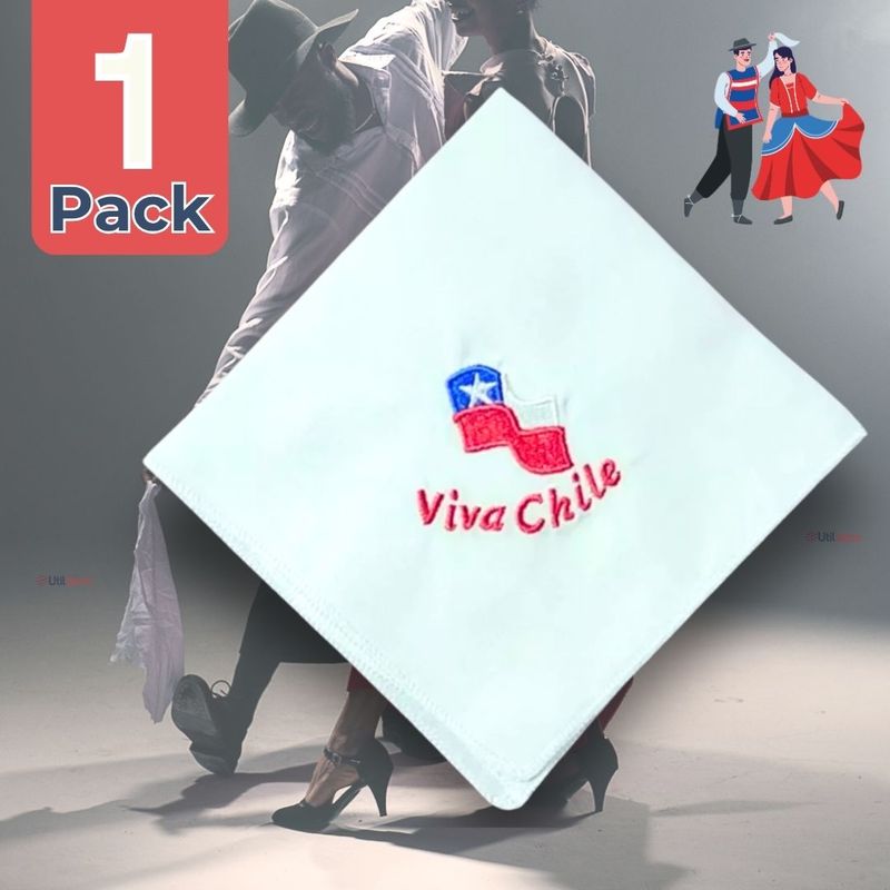 UTILISIMO - Pañuelo Baile Cueca 45CM Bordado Viva Chile Fiestas Patrias