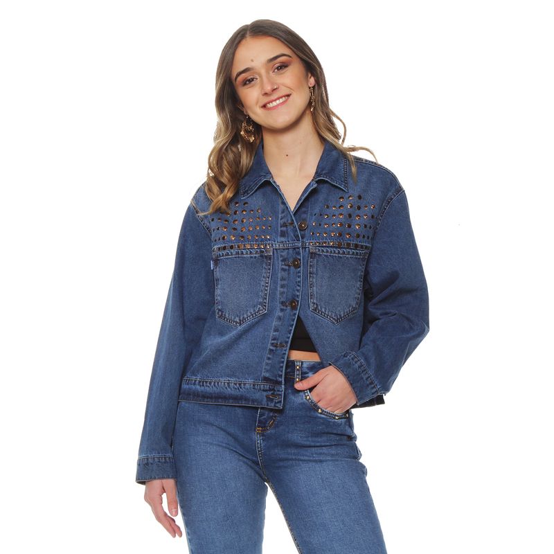 WADOS - CHAQUETA DENIM OVERSIZE CUELLO CAMISERO APLICACION STRASS