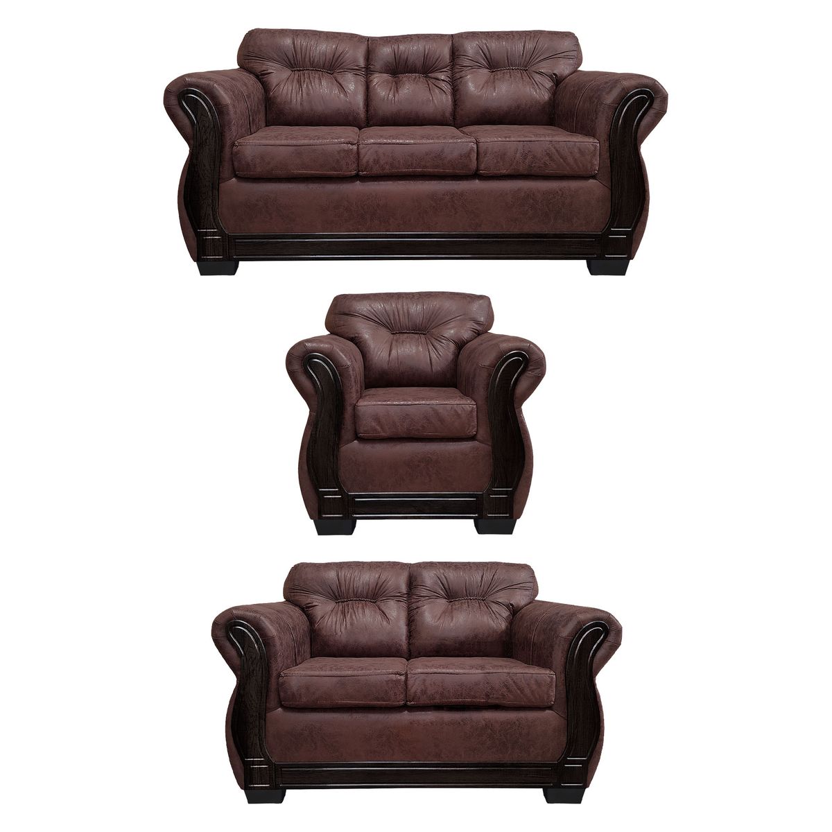 AMERICA DECORA - Living Con Respaldo Confortable 6 Cuerpos Taurus 3+2+1 Envejecido