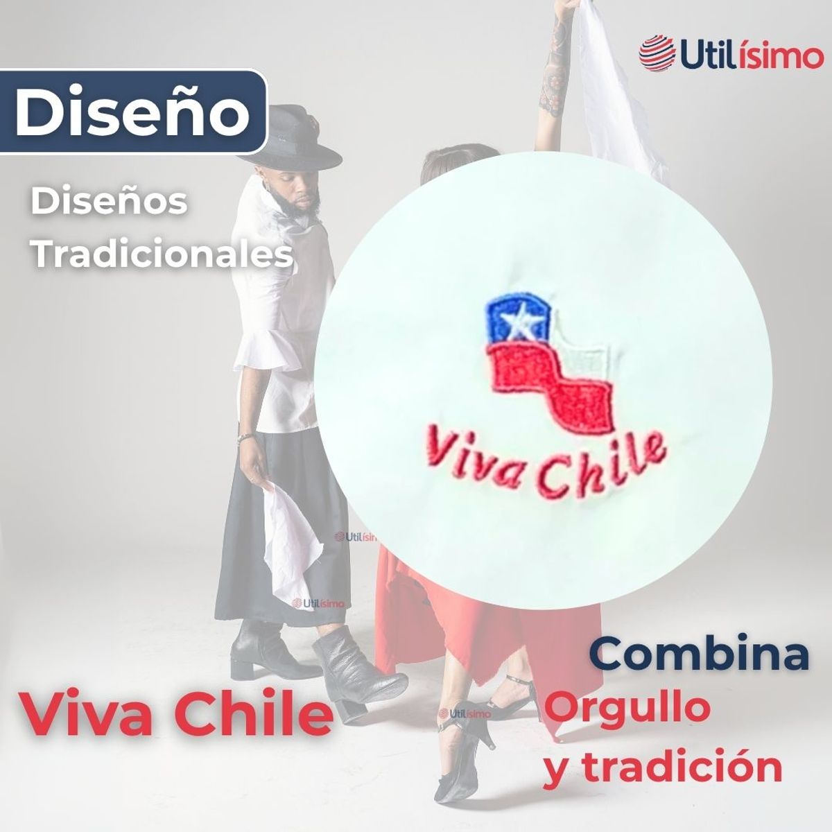 UTILISIMO - Pack 6 Pañuelos Baile Cueca 45CM Bordado Viva Chile Fiestas Patrias