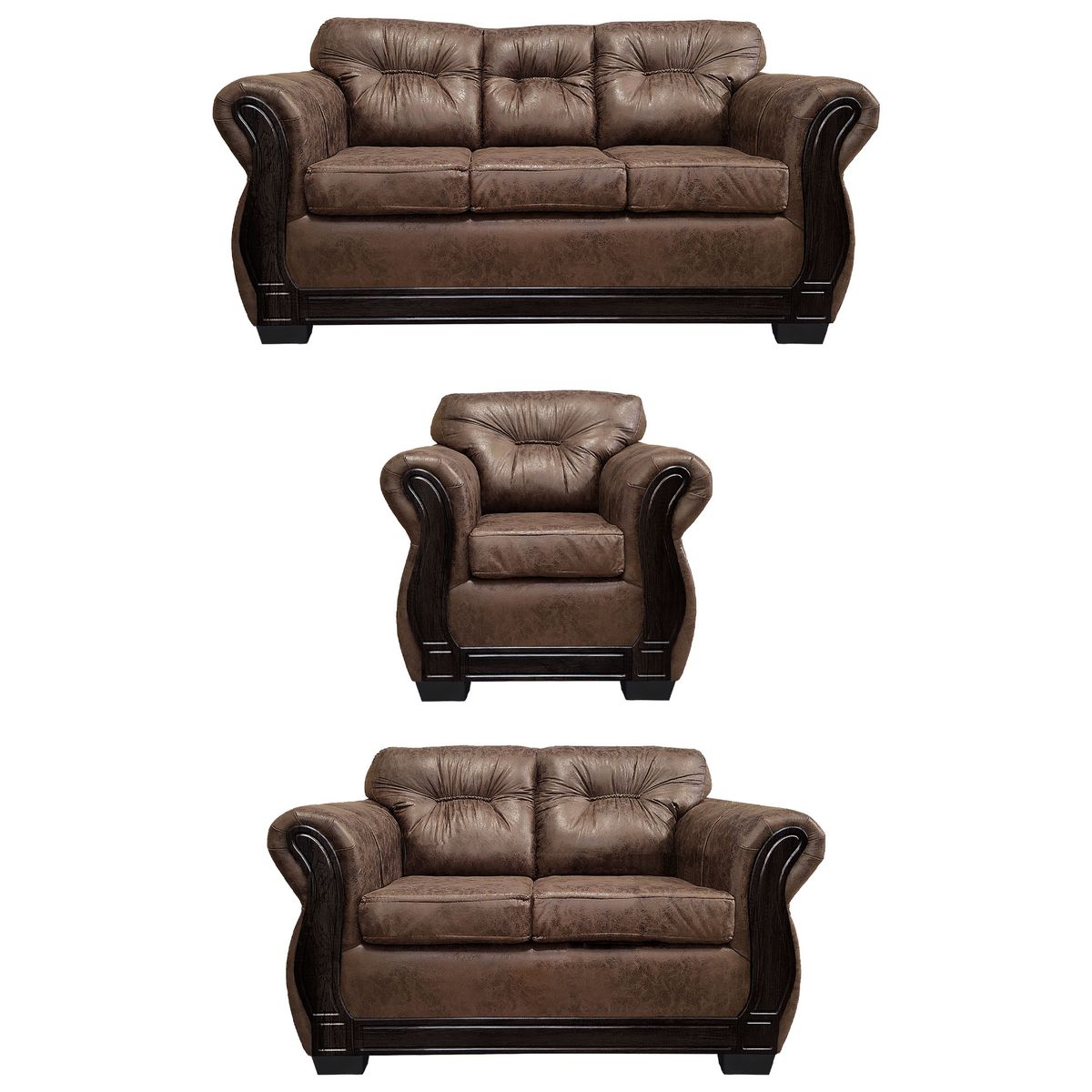AMERICA DECORA - Living Con Respaldo Confortable 6 Cuerpos Taurus 3+2+1 Envejecido