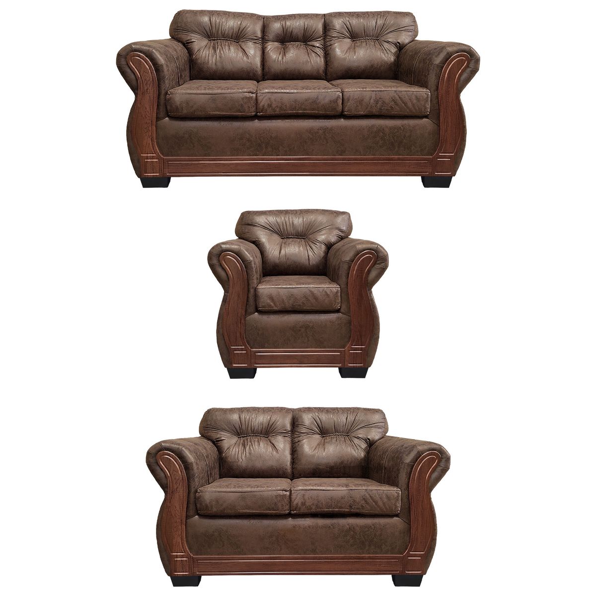 AMERICA DECORA - Living Con Respaldo Confortable 6 Cuerpos Taurus 3+2+1 Envejecido X