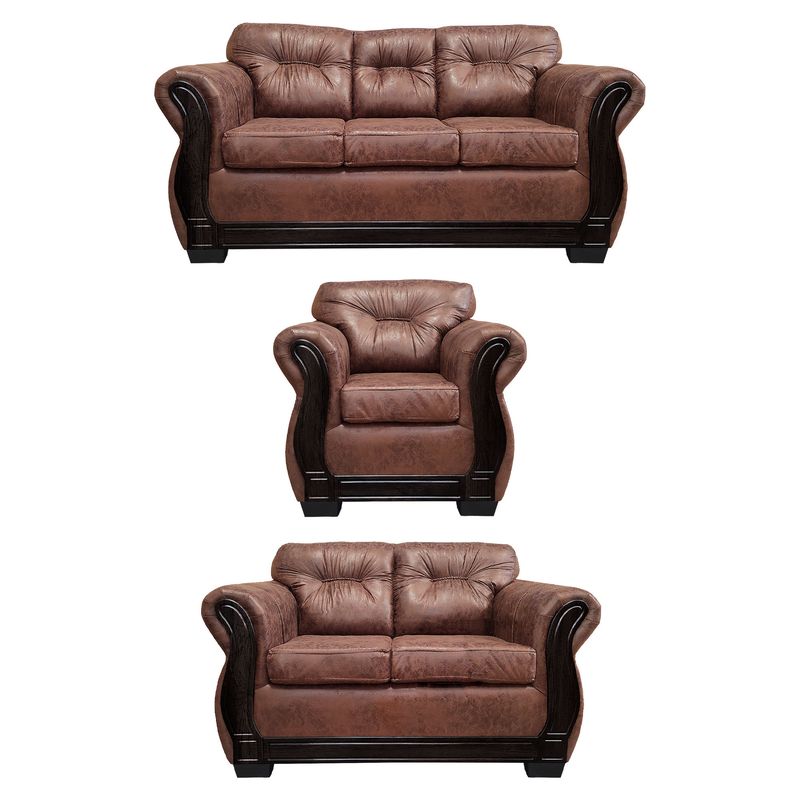 AMERICA DECORA - Living Con Respaldo Confortable 6 Personas Taurus 3+2+1 Envejecido