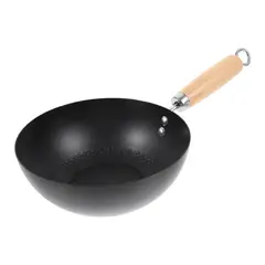 GENERICO - Sarten Wok Antiadherente 22cm Negro Con Mango De Madera