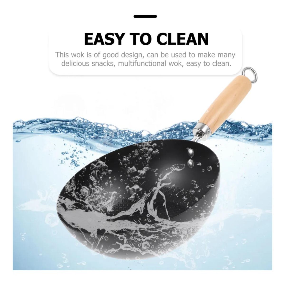 GENERICO - Sarten Wok Antiadherente 22cm Negro Con Mango De Madera