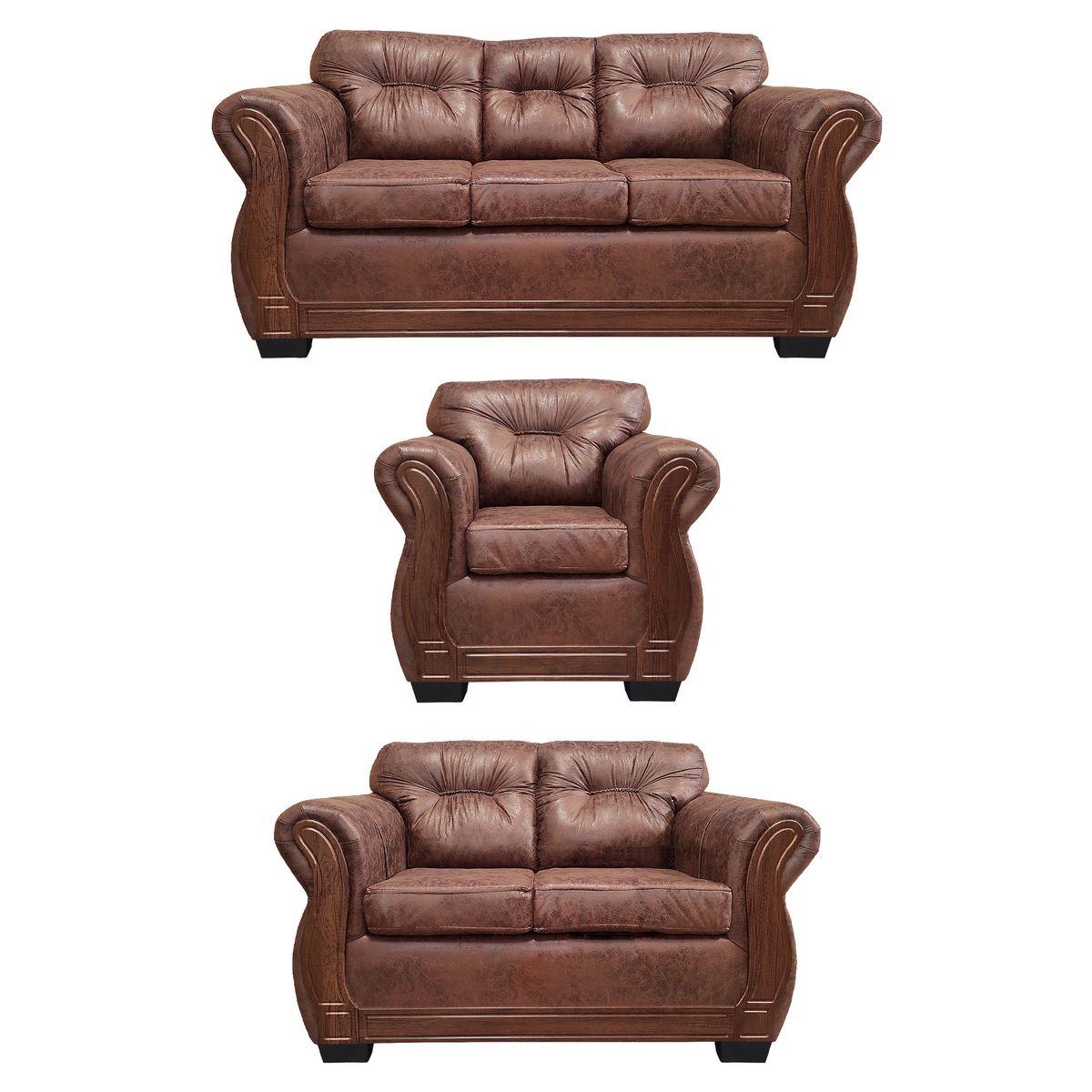 AMERICA DECORA - Living Con Respaldo Confortable 6 Cuerpos Taurus 3+2+1 Envejecido X