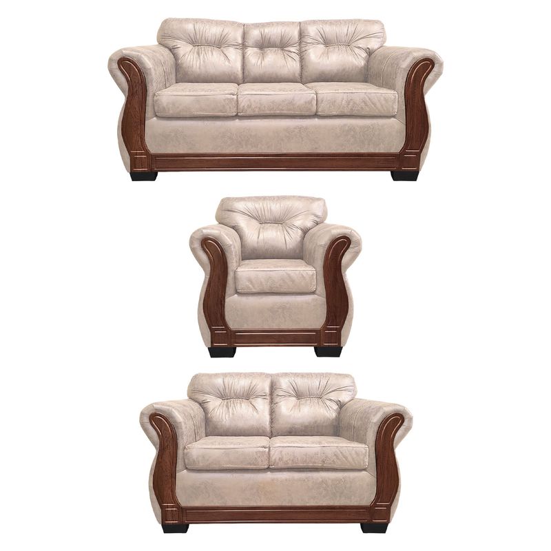 AMERICA DECORA - Living Con Respaldo Confortable 6 Cuerpos Taurus 3+2+1 Envejecido X