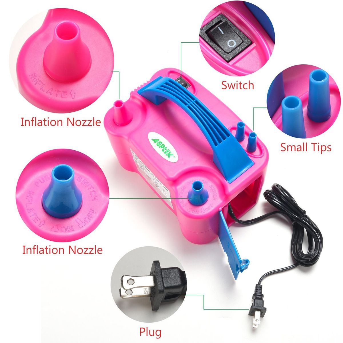 GENERICO - Inflador De Globos Eléctrico 2 Inyectores Rosado Premium