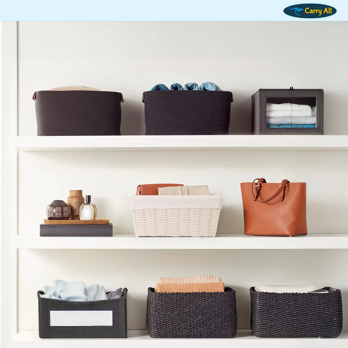 CARRY ALL - Canasto Cesta Organizadora Carry All  Estilo Ratán Crema S