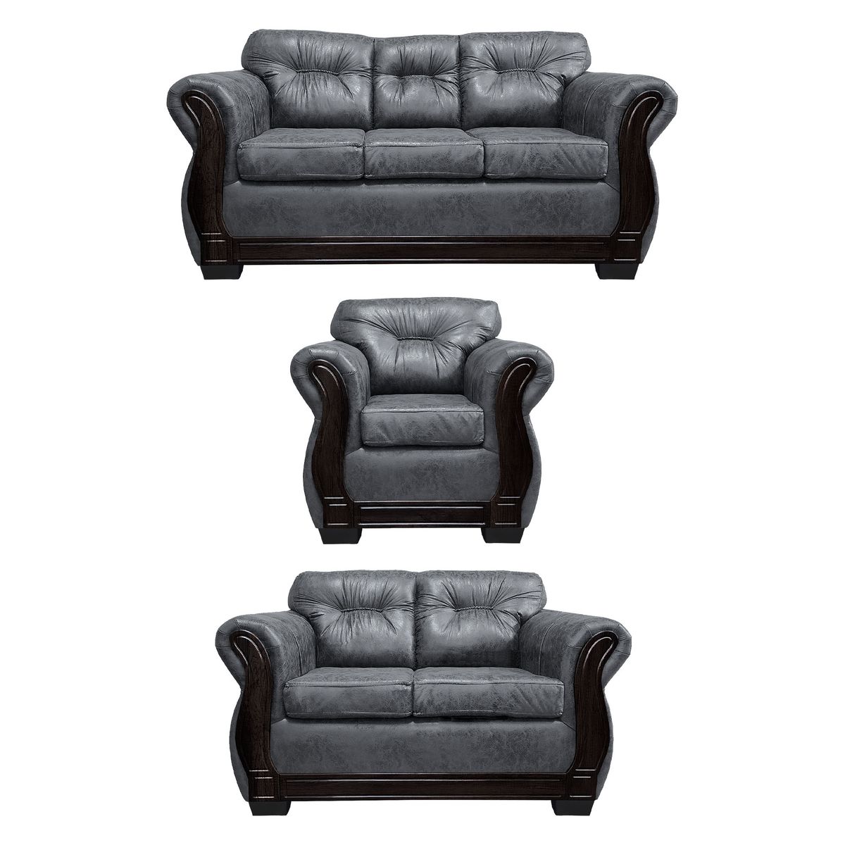 AMERICA DECORA - Living Con Respaldo Confortable 6 Cuerpos Taurus 3+2+1 Envejecido