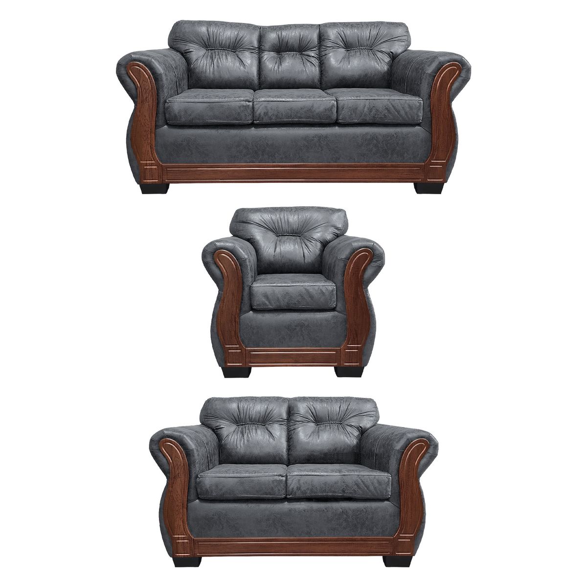 AMERICA DECORA - Living Con Respaldo Confortable 6 Cuerpos Taurus 3+2+1 Envejecido X