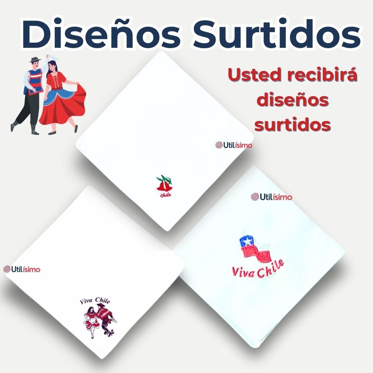 UTILISIMO - Pack 6 Pañuelos Baile Cueca 36 CM Bordados Fiestas Patrias Surtidos