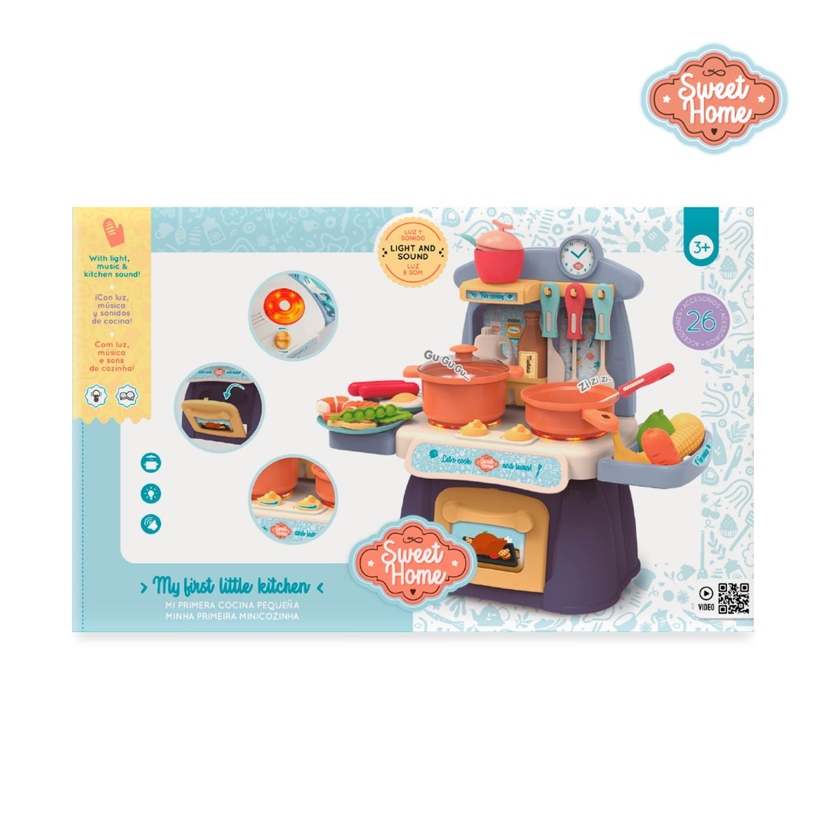 SWEET HOME - Cocina Juguete Mini con Luz Sonido Horno y 26 Accesorios