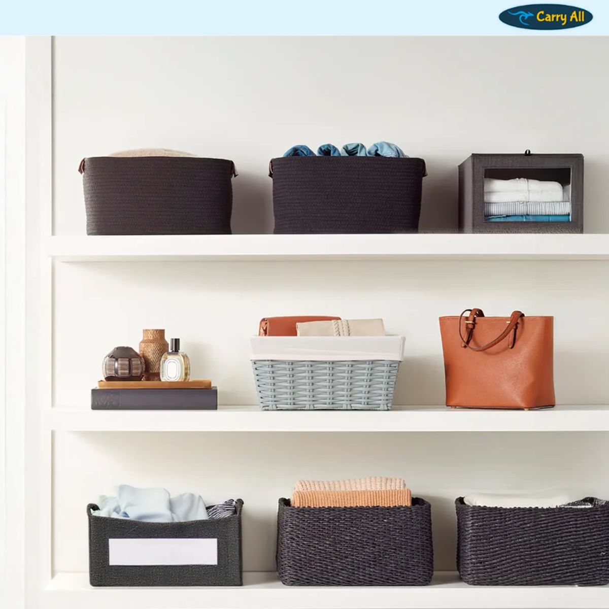 CARRY ALL - Canasto Cesta Organizadora Carry All  Estilo Ratán Gris S