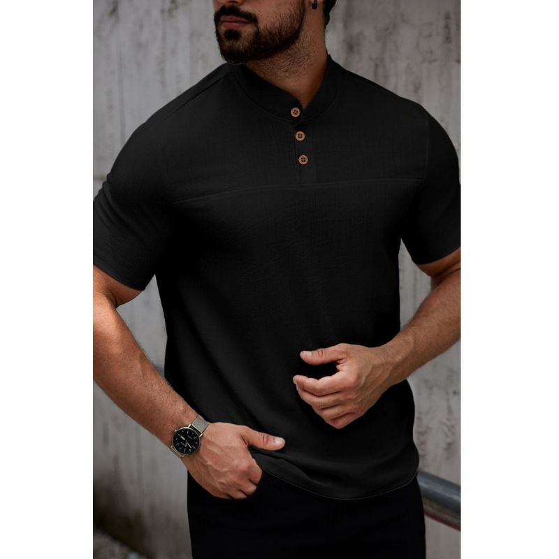 MPROPIA - Camisa Hombre Cuello Mao Simil Lino Elegante Y Ligera 0274