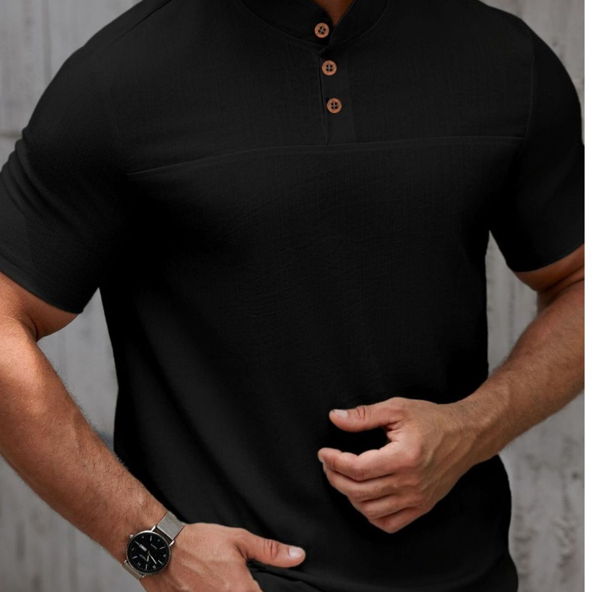 LOOK SHOP - Camisa Hombre Cuello Mao Simil Lino Elegante Y Ligera 0274