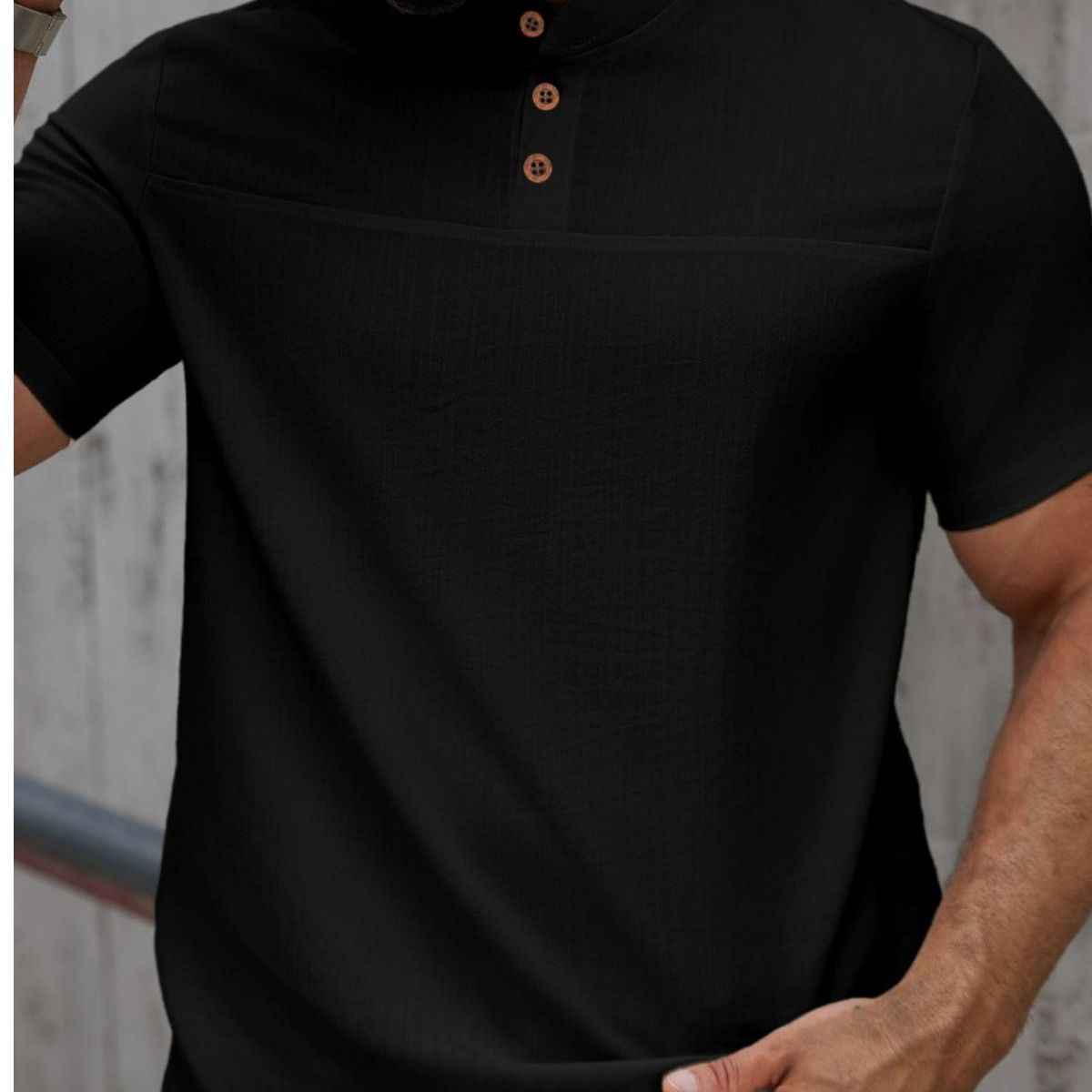 LOOK SHOP - Camisa Hombre Cuello Mao Simil Lino Elegante Y Ligera 0274