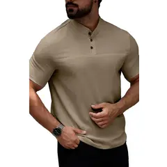 LOOK SHOP - Camisa Hombre Cuello Mao Simil Lino Elegante Y Ligera 0274