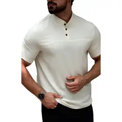 LOOK SHOP - Camisa Hombre Cuello Mao Simil Lino Elegante Y Ligera 0274