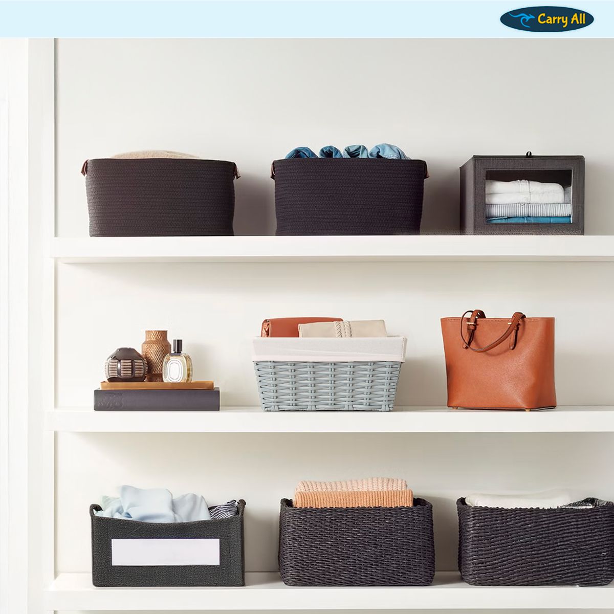 CARRY ALL - Canasto Cesta Organizadora Carry All  Estilo Ratán Gris M