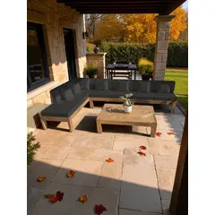 MIARUSTE - TERRAZA RÚSTICA ELE 7 CUERPOS MADERA COLOR ROBLE COJINERÍA GRIS OSC. V1