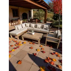 MIARUSTE - TERRAZA RÚSTICA ELE 7 CUERPOS MADERA COLOR ROBLE COJINERÍA BEIGE V2