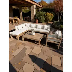 MIARUSTE - TERRAZA RÚSTICA ELE 7 CUERPOS MADERA COLOR ROBLE COJINERÍA CRUDO V2