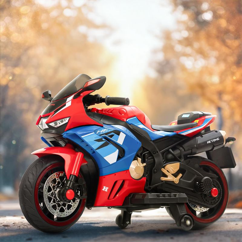 CASA BELLA - Moto Eléctrica para Niños ROJA TB-518 – 12V Motor 550 + Luces, Música y Pedal