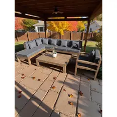 MIARUSTE - TERRAZA RÚSTICA L 7 CUERPOS MADERA COLOR ROBLE COJINERÍA GRIS MEDIO V2