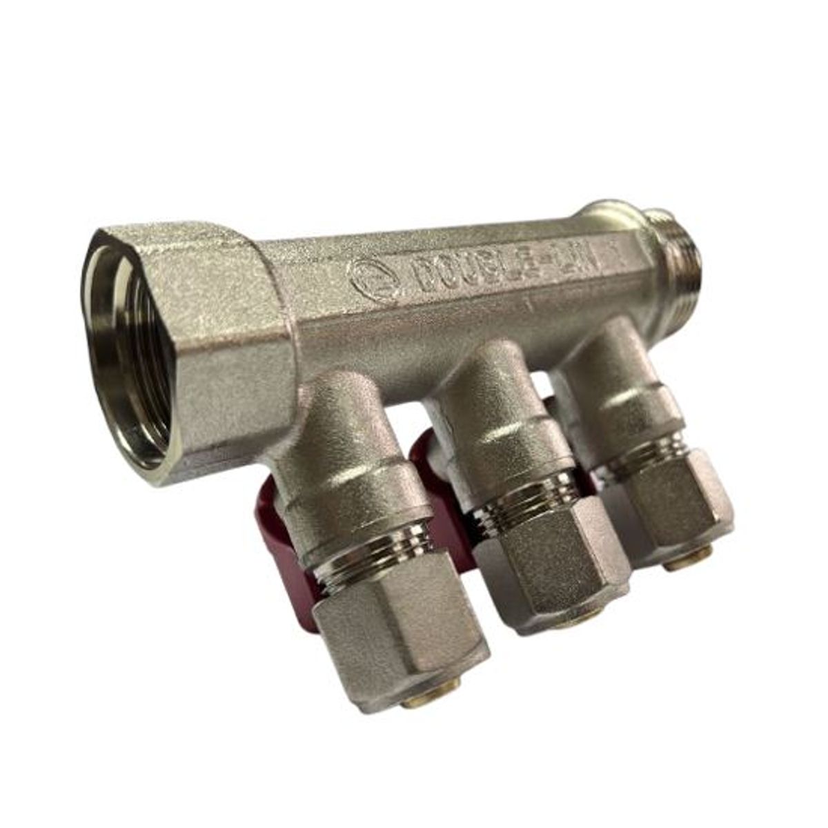 GENERICO - MANIFOLD PARA AGUA 1 PULGADA 16 MM PEX MANILLA ROJA 3VIAS
