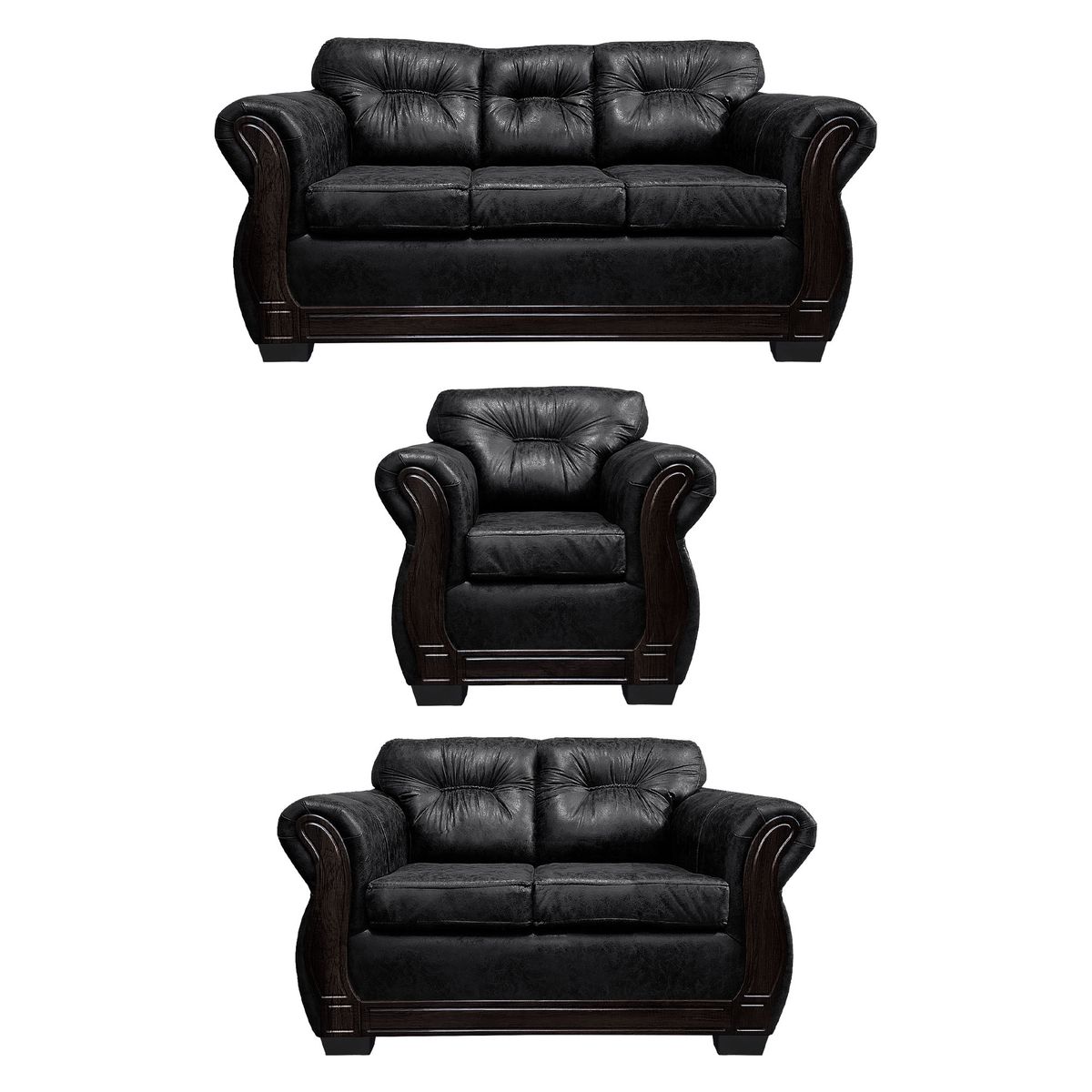 AMERICA DECORA - Living Con Respaldo Confortable 6 Cuerpos Taurus 3+2+1 Envejecido.