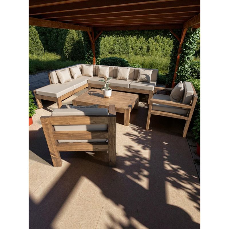 MIARUSTE - TERRAZA RÚSTICA MIARUSTE ELE 8 CUERPOS MADERA COLOR ROBLE COJINERÍA BEIGE V1