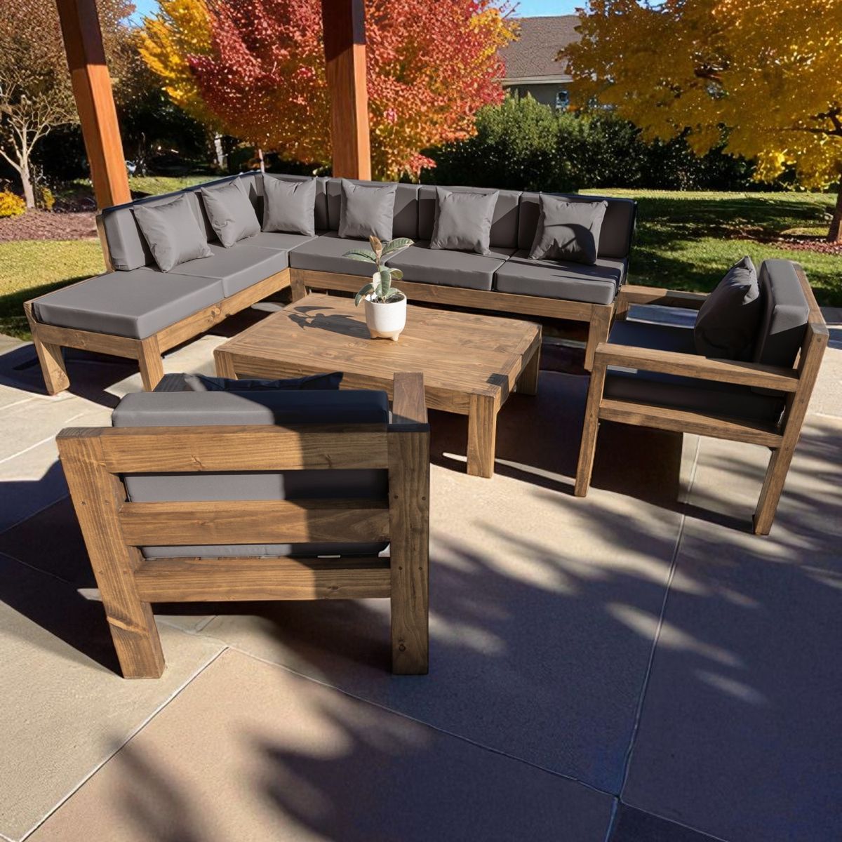 MIARUSTE - TERRAZA RÚSTICA MIARUSTE L 8 CUERPOS MADERA COLOR ROBLE COJINERÍA GRIS MEDIO V1