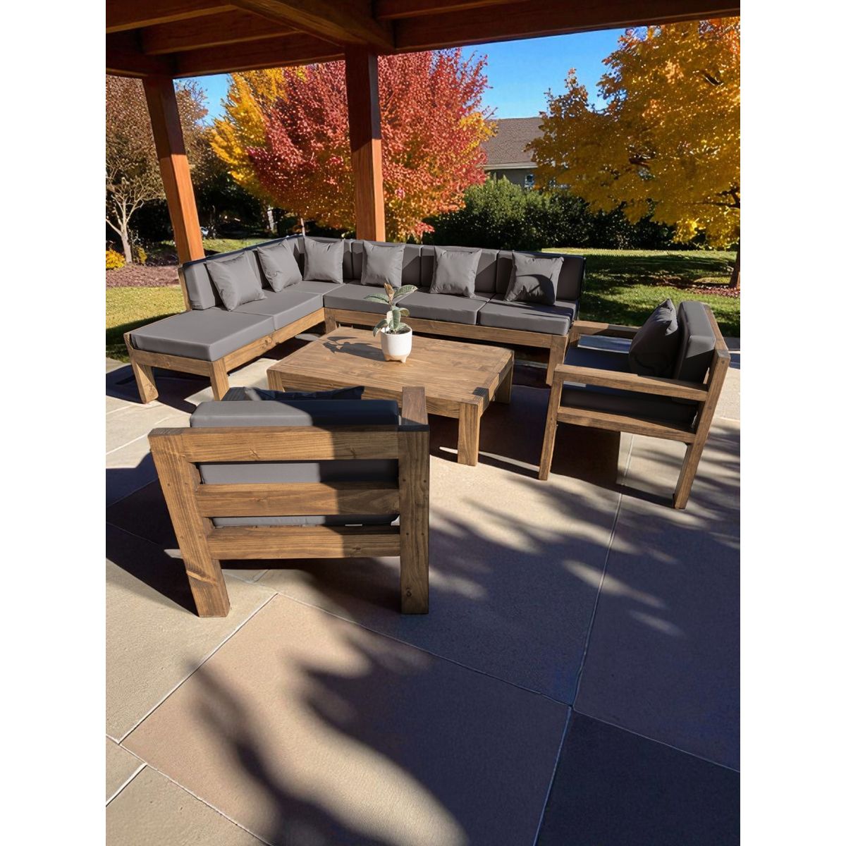 MIARUSTE - TERRAZA RÚSTICA MIARUSTE L 8 CUERPOS MADERA COLOR ROBLE COJINERÍA GRIS MEDIO V1