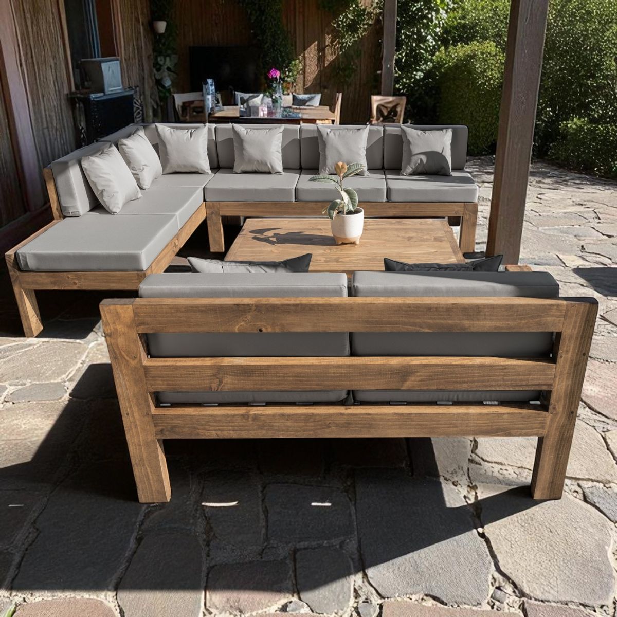 MIARUSTE - TERRAZA RÚSTICA MIARUSTE L 8 CUERPOS MADERA COLOR ROBLE COJINERÍA GRIS MEDIO V2