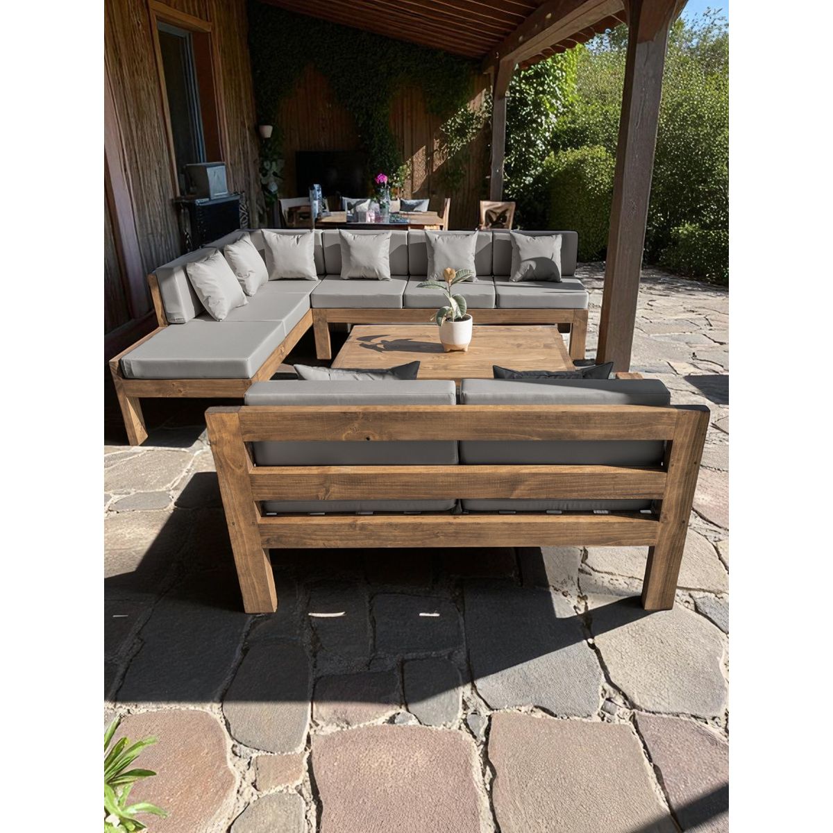 MIARUSTE - TERRAZA RÚSTICA MIARUSTE L 8 CUERPOS MADERA COLOR ROBLE COJINERÍA GRIS MEDIO V2