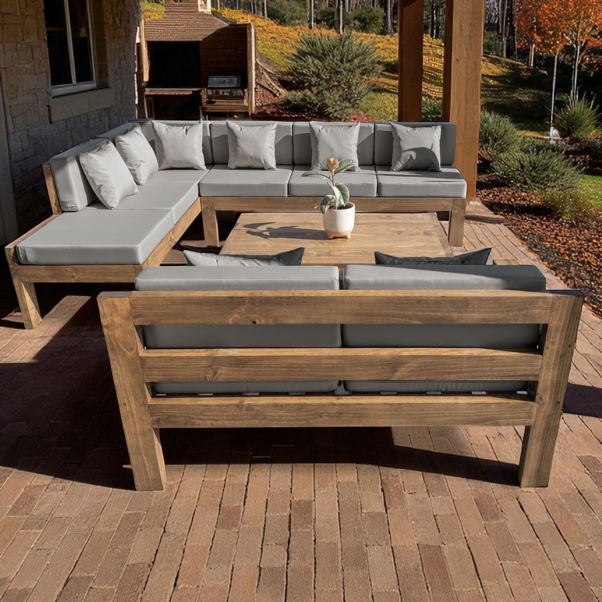 MIARUSTE - TERRAZA RÚSTICA MIARUSTE L 8 CUERPOS MADERA COLOR ROBLE COJINERÍA GRIS MEDIO V2