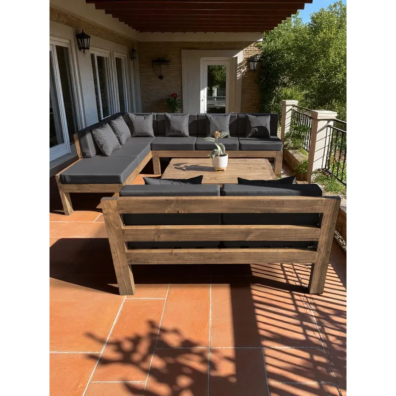 MIARUSTE - TERRAZA RÚSTICA MIARUSTE ELE 8 CUERPOS MADERA COLOR ROBLE COJINERÍA GRIS OSC. V2