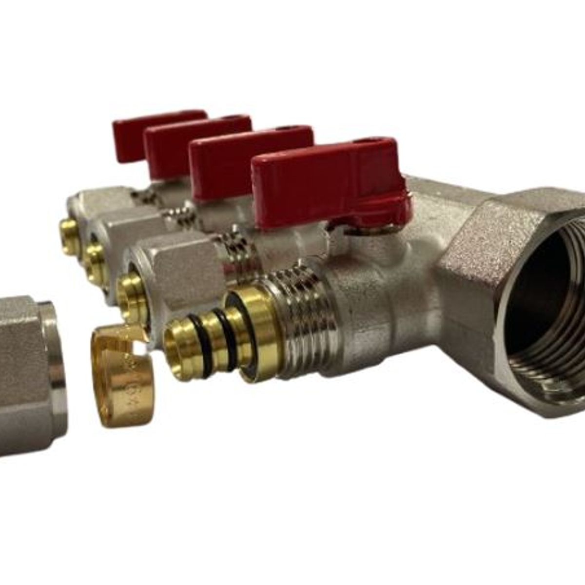 GENERICO - MANIFOLD PARA AGUA 1 PULGADA 16 MM PEX MANILLA ROJA 4VIAS