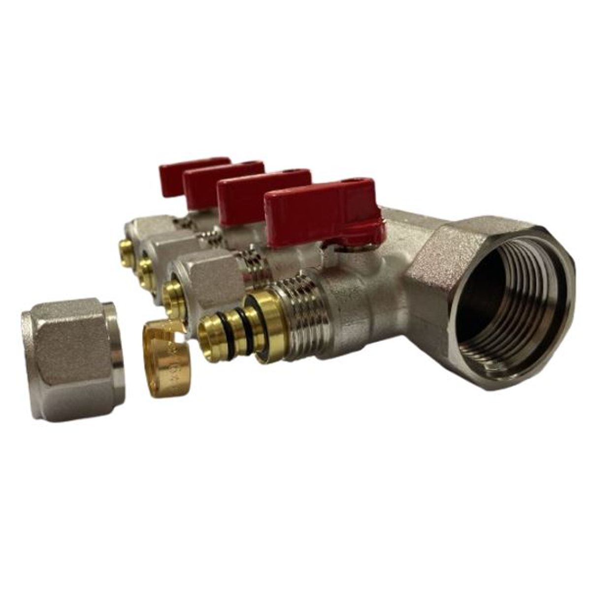 GENERICO - MANIFOLD PARA AGUA 1 PULGADA 16 MM PEX MANILLA ROJA 4VIAS