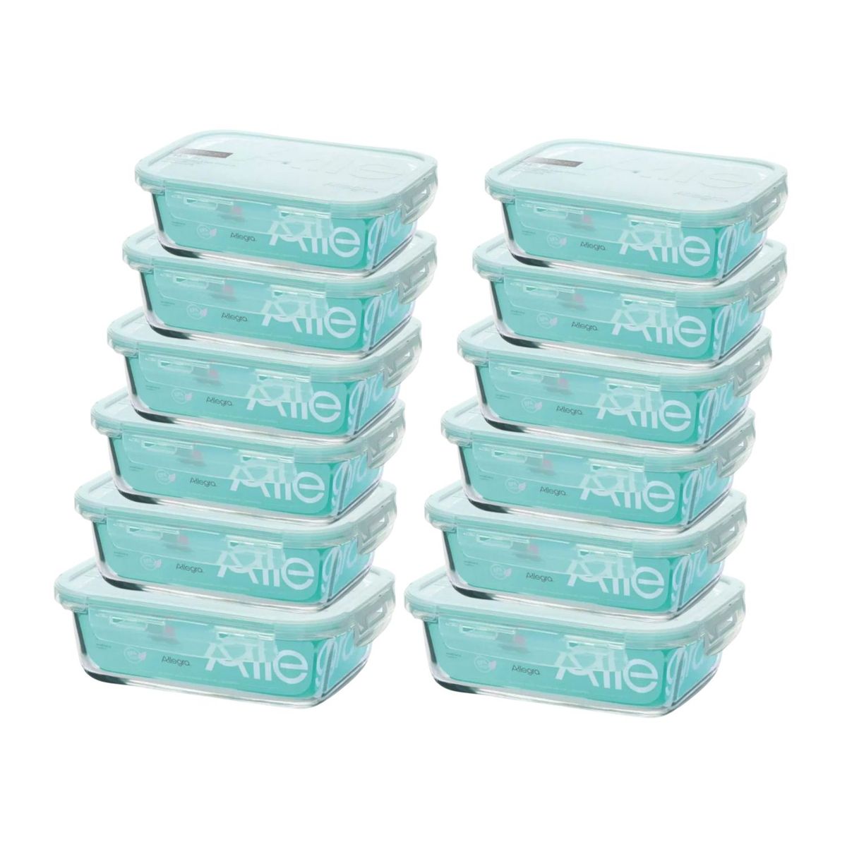 ALLEGRA - Set 12 Contenedores Hermeticos Vidrio Rectangular Allegra